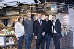 From left to right, Ilse Ruffer, director customer management D&uuml;sseldorf Airport), Patrick R&uuml;ther, Thomas Schnalke, chairman of the management board of D&uuml;sseldorf Airport, Tim M&auml;lzer and Michael Glatz, head of business development &amp; communications SSP DACH.