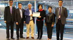 (from left) Simon Fu (Hactl Executive Director), Chee Hong Tan (Hactl Chief Operating Officer), Mark Whitehead (Hactl Chief Executive), Yvonne Ho (IATA General Manager, Hong Kong and Macau), Amy Lam (Hactl Finance Director) and Benny Siu (Hactl Senior Manager - Quality Assurance)