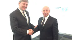 Marcel de Nooijer, Executive Vice President of Air France-KLM Cargo, is welcomed by Vladimir Zubkov.