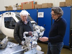 Alexander Geiger and Wolfgang Baier with a Flight Design CT with a two-rotor Geiger A2-74 engine in the background. Alexander Geiger and Wolfgang Baier with a Flight Design CT with a two-rotor Geiger A2-74 engine in the background.