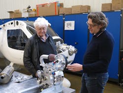 Alexander Geiger and Wolfgang Baier with a Flight Design CT with a two-rotor Geiger A2-74 engine in the background.