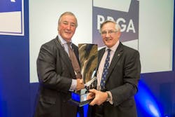 Andrew Walters, chairman and owner of London Biggin Hill Airport accepts BBGA&rsquo;s Industry Award 2017 from Sir Gerald Howarth MP.