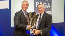 Andrew Walters, chairman and owner of London Biggin Hill Airport accepts BBGA&rsquo;s Industry Award 2017 from Sir Gerald Howarth MP.