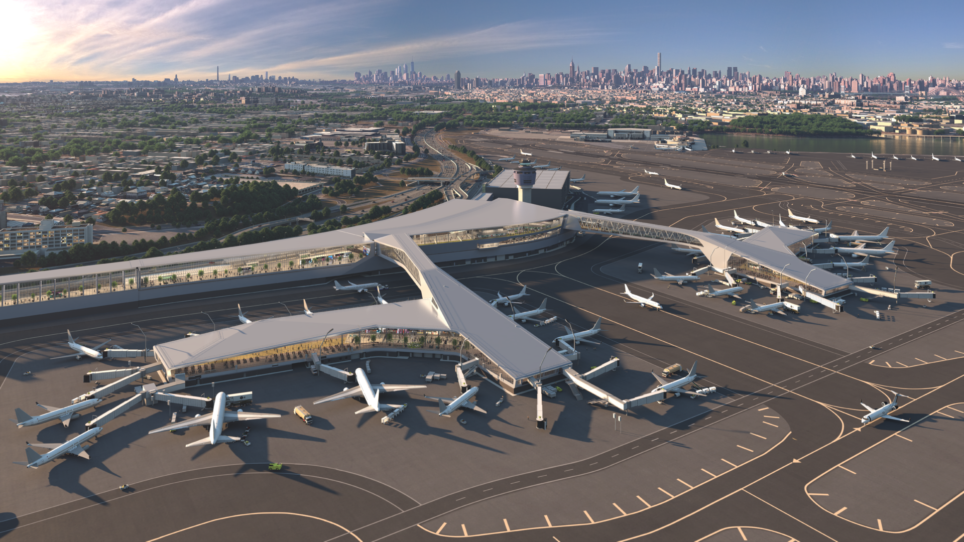 Rendering of the new concourses and and headhouse at LaGuardia International Airport.