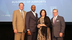 Deputy Director of Finance & Administration Antonio Strong (second from left) and Amber Gooding, assistant director of business diversity development, represented the Airport in receiving the ACI-NA Inclusion Champion Award on April 26, 2017. Deputy Director of Finance & Administration Antonio Strong (second from left) and Amber Gooding, assistant director of business diversity development, represented the Airport in receiving the ACI-NA Inclusion Champion Award on April 26, 2017.