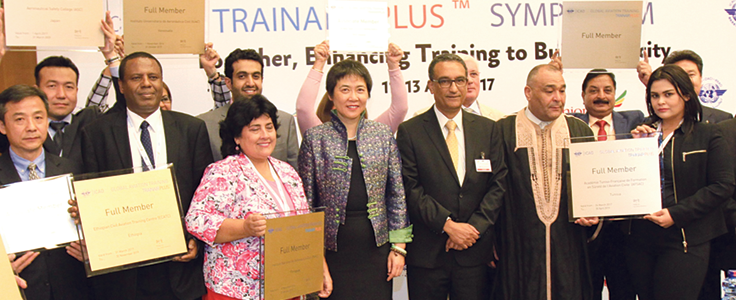 ICAO Secretary General Dr. Fang Liu, and ICAO&rsquo;s Technical Co-operation Bureau Deputy Director Mr. Meshesha Belayneh, stand alongside the newly-formalized Members of the ICAO TRAINAIR Plus program during the fourth ICAO Global Aviation Training and TRAINAIR PLUS Symposium this week in Addis Ababa, Ethiopia.