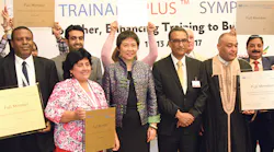 ICAO Secretary General Dr. Fang Liu, and ICAO’s Technical Co-operation Bureau Deputy Director Mr. Meshesha Belayneh, stand alongside the newly-formalized Members of the ICAO TRAINAIR Plus program during the fourth ICAO Global Aviation Training and TRAINAIR PLUS Symposium this week in Addis Ababa, Ethiopia.