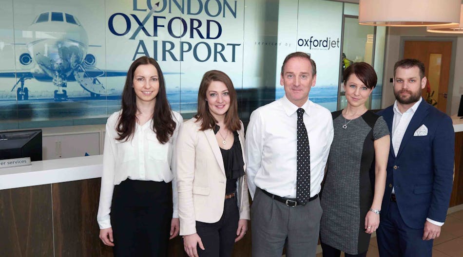 Travion management team with the Head of Business Development for London Oxford Airport, Mr James Dillon-Godfray in the centre. Travion team from left: Ms Zuzana Burianova &ndash; Head of Finance, Ms Karla Deir &ndash; Managing Director, Ms Andrea Jilkova &ndash; Director Business Development, Mr Lukas Kadlcik &ndash; Head of Operations.