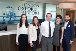 Travion management team with the Head of Business Development for London Oxford Airport, Mr James Dillon-Godfray in the centre. Travion team from left: Ms Zuzana Burianova &ndash; Head of Finance, Ms Karla Deir &ndash; Managing Director, Ms Andrea Jilkova &ndash; Director Business Development, Mr Lukas Kadlcik &ndash; Head of Operations.