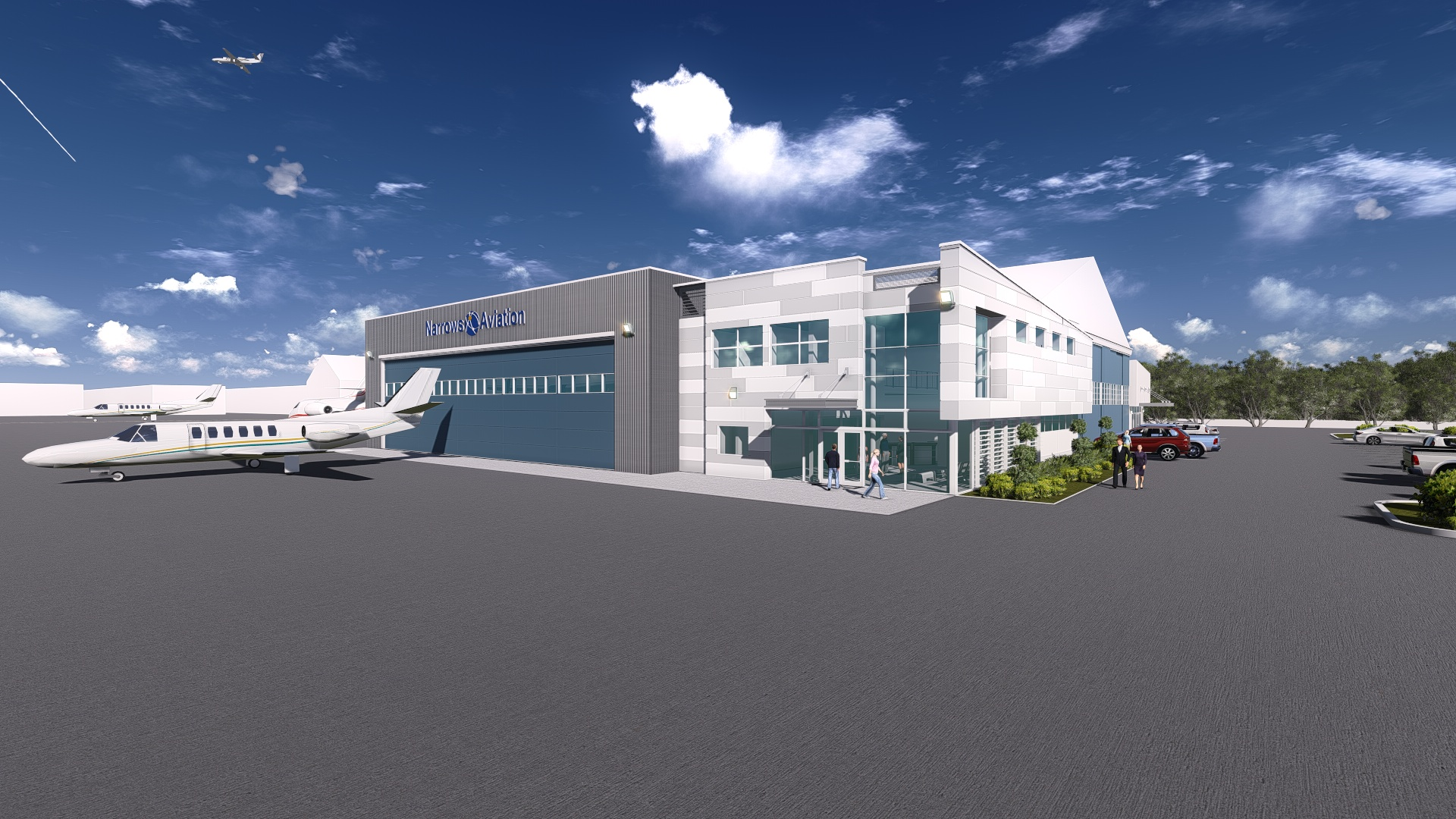 The new hangar will be able to better accommodate transient traffic up to a mid-size jet with a 78 x 24 foot door.