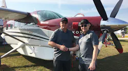 Kodiak do Brasil President Jim Cable (left) with Quest Aircraft CEO Rob Wells, at Sun 'n Fun 2017 announcing Kodiak do Brazil's appointment as the authorized sales representative for Brazil.
