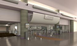 Focused on recapturing under-used space and modernizing terminal finishes, the checkpoint for the B Concourse has been relocated to the far west end of the terminal with an expanded configuration for the TSA’s security equipment. Focused on recapturing under-used space and modernizing terminal finishes, the checkpoint for the B Concourse has been relocated to the far west end of the terminal with an expanded configuration for the TSA’s security equipment.