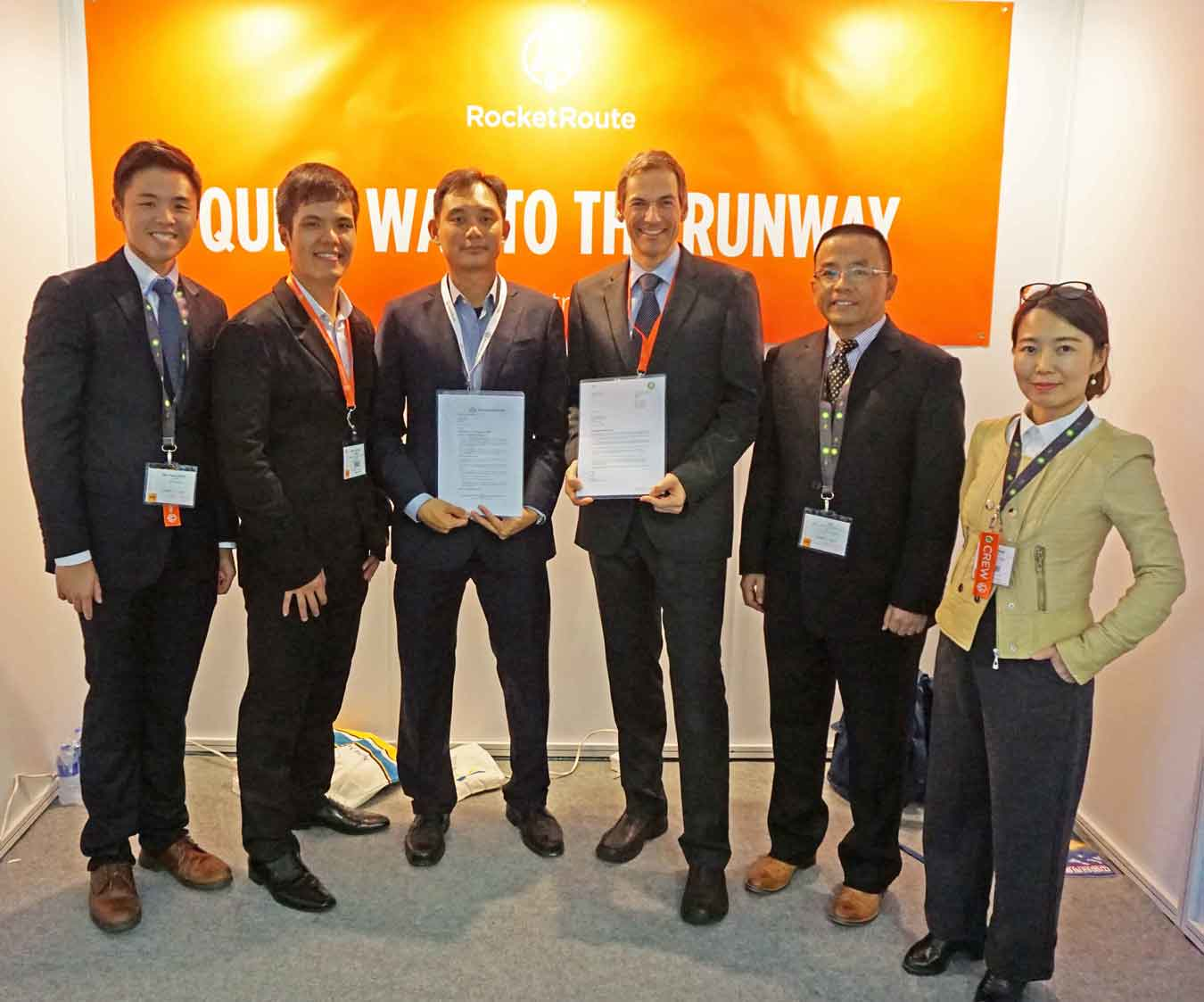 Left to Right: Bobby Tham, General Aviation Regional Manager, Far East, Air BP; David Lim, Sales and Customer Experience Executive, Wings Over Asia; Ng Yeow Meng, Founder and Managing Director, Wings Over Asia; Uwe Nitsche, CEO, Rocket Route; Wilson Yuan, Regional Sales & Marketing Manager, Air BP; Zhang Shu Ping, General Aviation Account Manager, Air BP.