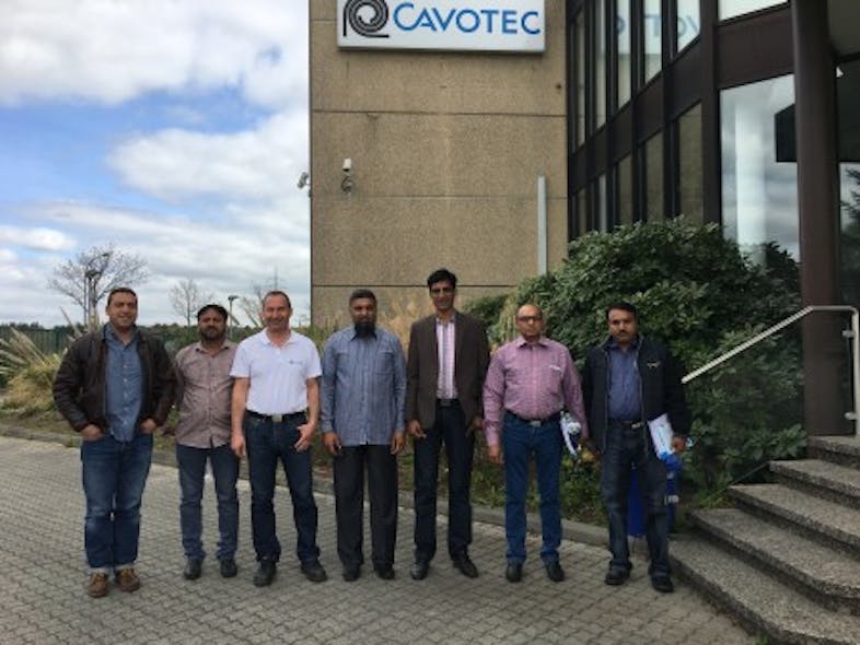 Albrecht Bathon (third from left) welcomes partners and colleagues to Cavotec Fladung.