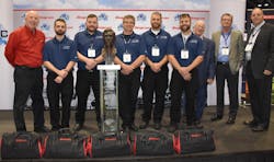 Photo identification (left to right): Tom Murray, Director, Marketing and Business Development, Snap-on Industrial; Bryan Brown, United Airlines; John Waldeck, United Airlines; Brian Hall, United Airlines; Garrett Morrison, United Airlines; R.J. Peterson, United Airlines; John Goglia, president, Aerospace Maintenance Council; Don Wright, United Airlines; James Montgomery, United Airlines. Photo identification (left to right): Tom Murray, Director, Marketing and Business Development, Snap-on Industrial; Bryan Brown, United Airlines; John Waldeck, United Airlines; Brian Hall, United Airlines; Garrett Morrison, United Airlines; R.J. Peterson, United Airlines; John Goglia, president, Aerospace Maintenance Council; Don Wright, United Airlines; James Montgomery, United Airlines.