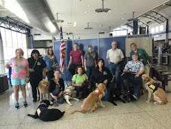 Dogs were socialized with moving sidewalks, trams, food court, restrooms, escalators and service animal relief area. Dogs were socialized with moving sidewalks, trams, food court, restrooms, escalators and service animal relief area.