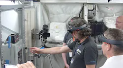 An augmented reality demonstration underway in the ISS’s Columbus research laboratory.