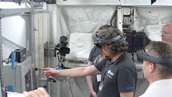 An augmented reality demonstration underway in the ISS’s Columbus research laboratory. An augmented reality demonstration underway in the ISS’s Columbus research laboratory.