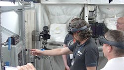 An augmented reality demonstration underway in the ISS&rsquo;s Columbus research laboratory.