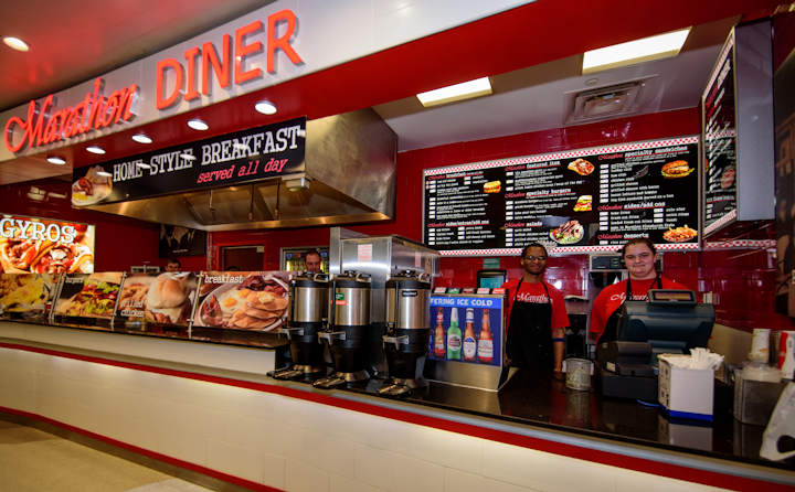 Janis celebrates his Greek heritage with featured items like the Marathon Gyro, Greek Burger, Greek Lemon Chicken Soup made in-house from a traditional family recipe and rice pudding.