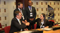L to R Sasha Neusser Chair of AfBAA Safety and Training Committee; AfBAA members Michael Grueninger and Dawit Lemma, Krimson PLC; Paula V de Almeida Director JAA TO.