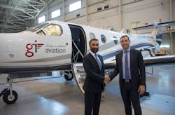 Captain Raman Oberoi, COO, Falcon Aviation with GI Aviation General Manager Marios Belidis with the opera. Captain Raman Oberoi, COO, Falcon Aviation with GI Aviation General Manager Marios Belidis with the opera.