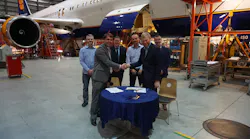 Left to Right: Eirikur Vilhjalmsson (Materials Manager), Seth Profit (Chief Information Officer B&H Worldwide) Alistair McVicar (Regional Customer Solutions Manager B&H Worldwide), Jens Thordarson (VP Technical Operations), Einer Gudmundsson (Director Materials and Logistics) and Russell Dean (Implementation and AOG Manager B&H Worldwide)