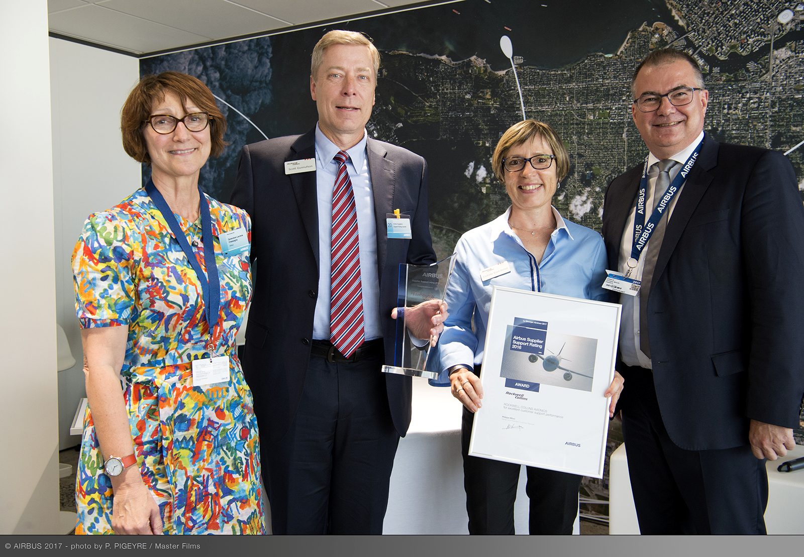 From Left to Right: Genevi&egrave;ve Laurens-Chassagne, head of supplier support management, Airbus; Scott Gunnufuson, vice president, Sales, Marketing & Support, Rockwell Collins Commercial Systems; Clotidle Enel Rehel, senior director, Airbus Programs, Rockwell Collins; Philippe Mhun, senior vice president, Services, Airbus.