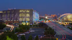Caption: Prominently sited at the San Jose Mineta International Airport’s entry point, the Terminal B ConRAC and Parking Structure greets visitors with monumental public art on its east façade that faces a major freeway leading to downtown San Jose.