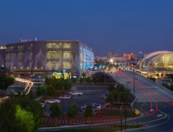 Caption: Prominently sited at the San Jose Mineta International Airport’s entry point, the Terminal B ConRAC and Parking Structure greets visitors with monumental public art on its east façade that faces a major freeway leading to downtown San Jose. Caption: Prominently sited at the San Jose Mineta International Airport’s entry point, the Terminal B ConRAC and Parking Structure greets visitors with monumental public art on its east façade that faces a major freeway leading to downtown San Jose.