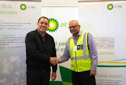 Mark Maclean, assistant general manager operations services – Cape Town, Airports Company of South Africa, left, and Anthony Leon, general manager, Air BP Southern Africa shake hands on the take over. Mark Maclean, assistant general manager operations services – Cape Town, Airports Company of South Africa, left, and Anthony Leon, general manager, Air BP Southern Africa shake hands on the take over.