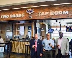from left to right, Kevin A. Dillon, A.A.E., executive director of the Connecticut Airport Authority; Brad Hittle, CEO and co-founder of Two Roads Brewing Company; and Tyrone Davis, senior director of operations at The Michell Group from left to right, Kevin A. Dillon, A.A.E., executive director of the Connecticut Airport Authority; Brad Hittle, CEO and co-founder of Two Roads Brewing Company; and Tyrone Davis, senior director of operations at The Michell Group