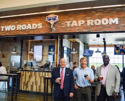 from left to right, Kevin A. Dillon, A.A.E., executive director of the Connecticut Airport Authority; Brad Hittle, CEO and co-founder of Two Roads Brewing Company; and Tyrone Davis, senior director of operations at The Michell Group