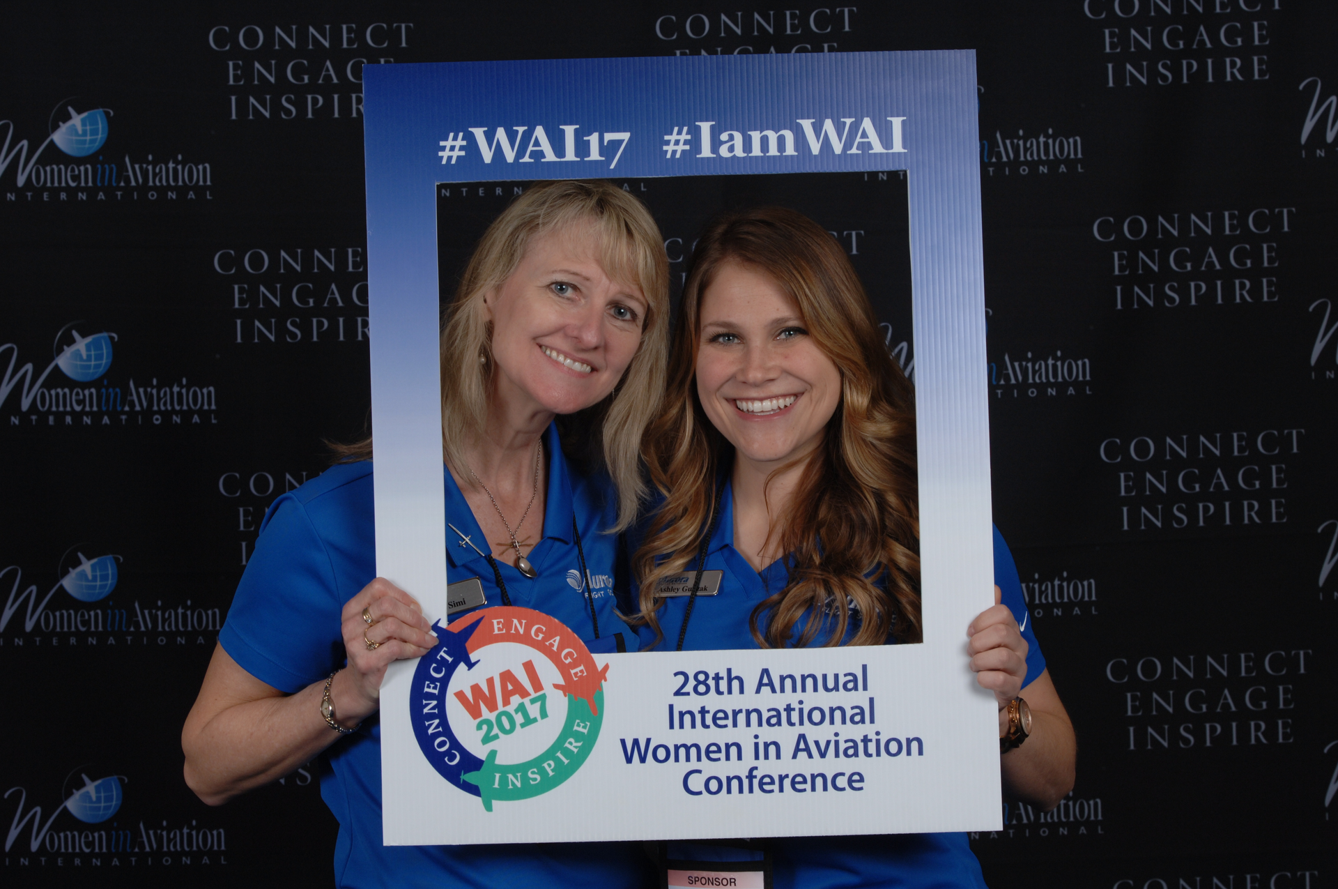 Shelly Simi (left) and Ashley Gudzak from Aurora Flight Sciences at the #WAI17 conference in Lake Buena Vista, FL.