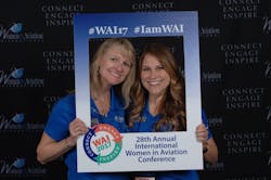 Shelly Simi (left) and Ashley Gudzak from Aurora Flight Sciences at the #WAI17 conference in Lake Buena Vista, FL. Shelly Simi (left) and Ashley Gudzak from Aurora Flight Sciences at the #WAI17 conference in Lake Buena Vista, FL.