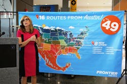 Tyri Squyres, vice president – marketing, Frontier Airlines at the Austin airport. Tyri Squyres, vice president – marketing, Frontier Airlines at the Austin airport.