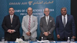 From left to right, Bhanu Kaila country manager India; Ihab Sorial, senior vice president, international sales; Paul Gregorowitsch CEO Oman Air; Sunil V A regional vice president