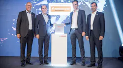 From left to right: Dr. Karl Nowak (President Corporate Sector Purchasing and Logistics, Bosch), Dr. Robert Blackburn (CEO Hoffmann Group), Christoph Birle (Vice President Key Account Management, Hoffmann Group), Robert Huter (Vice President Corporate Sector Purchasing and Logistics, Bosch)