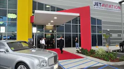The red carpet leads to the entrance to the new FBO where guests were welcomed by staff in tuxedos and evening gowns.