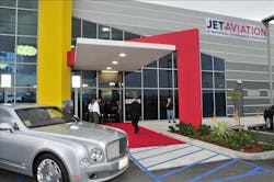 The red carpet leads to the entrance to the new FBO where guests were welcomed by staff in tuxedos and evening gowns.