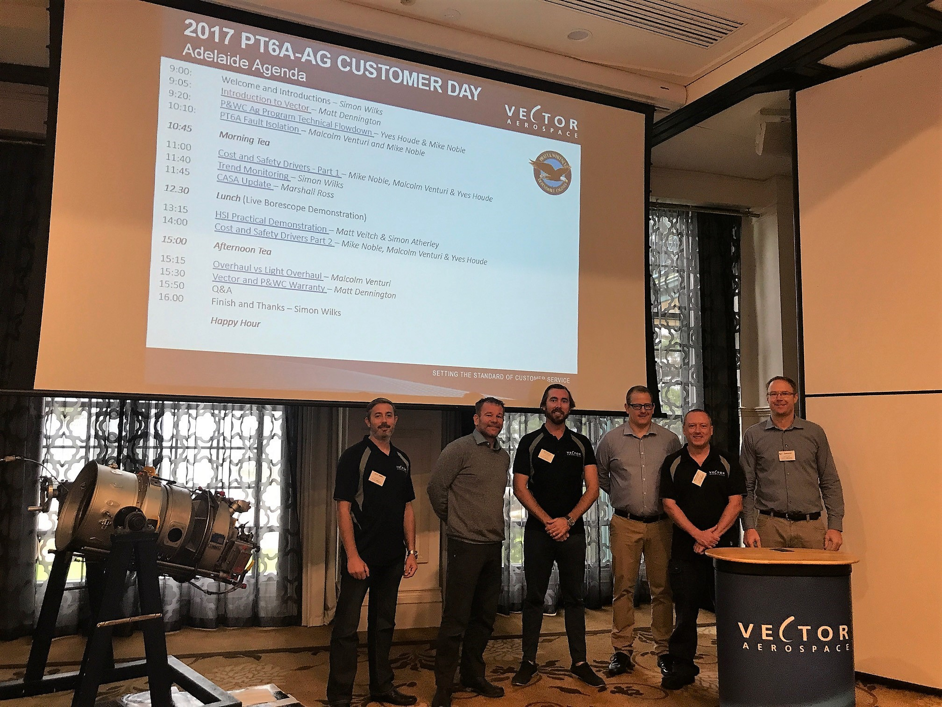 Vector Aerospace representatives, left to right - Simon Atherley, Malcolm Venturi, Matthew Veitch, Simon Wilks, Nick Mears and Matt Dennington.