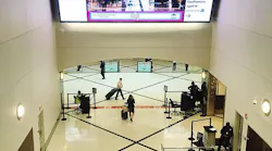 The $2.4 million project involved replacing mirrored walls flanking the escalator with sheetrock walls featuring painted reveals to add architectural detail, as well as replacing the longstanding “Spirit of Atlanta” mural at the top of the escalator with a giant LED video wall with directional airline signage.