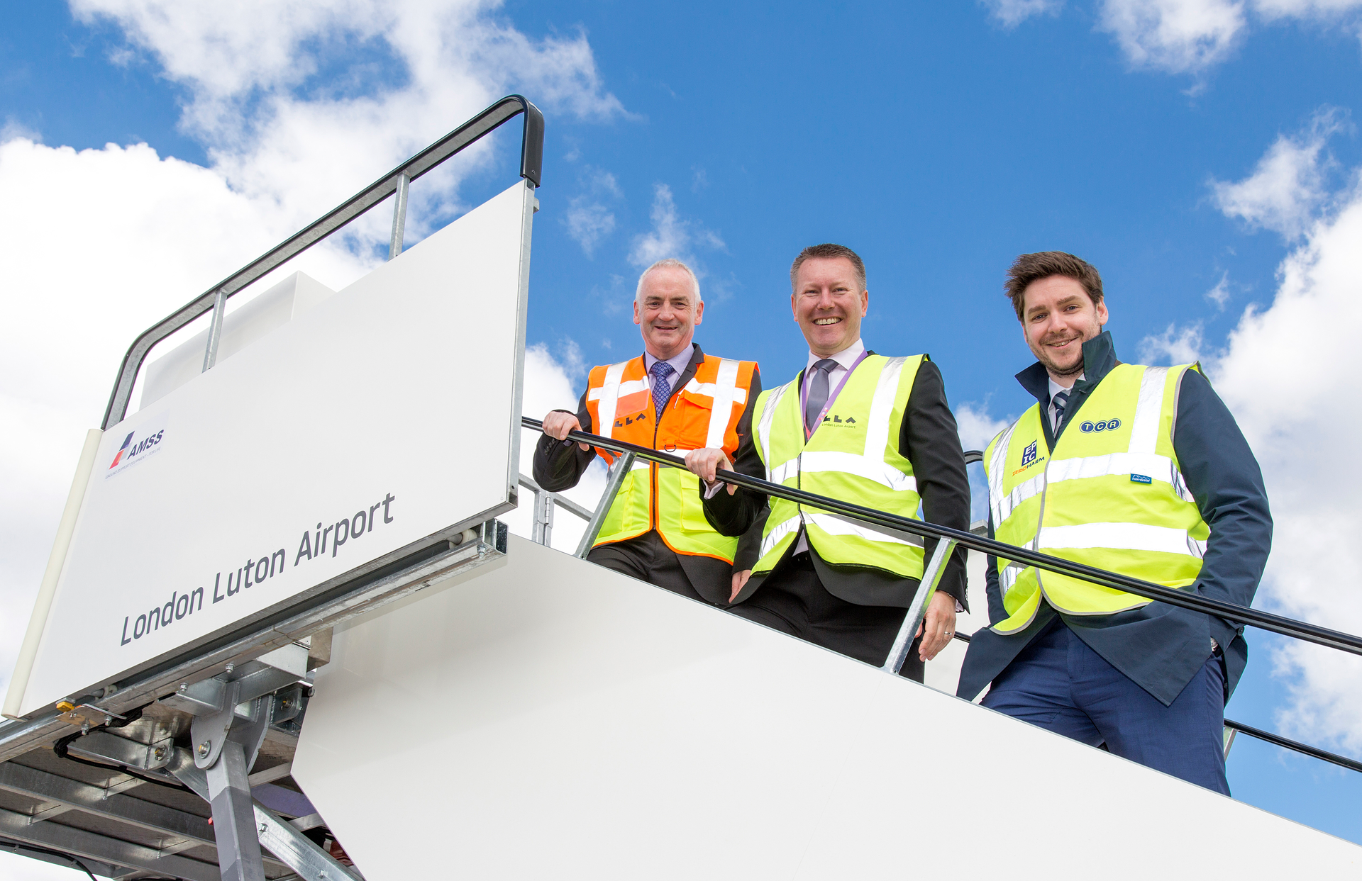 LLA's head of airside Liam Bolger, LLA's operations director Neil Thompson and Kristof Philips, general manager TCR UK Ltd.