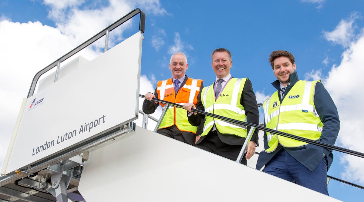 LLA&apos;s head of airside Liam Bolger, LLA&apos;s operations director Neil Thompson and Kristof Philips, general manager TCR UK Ltd.