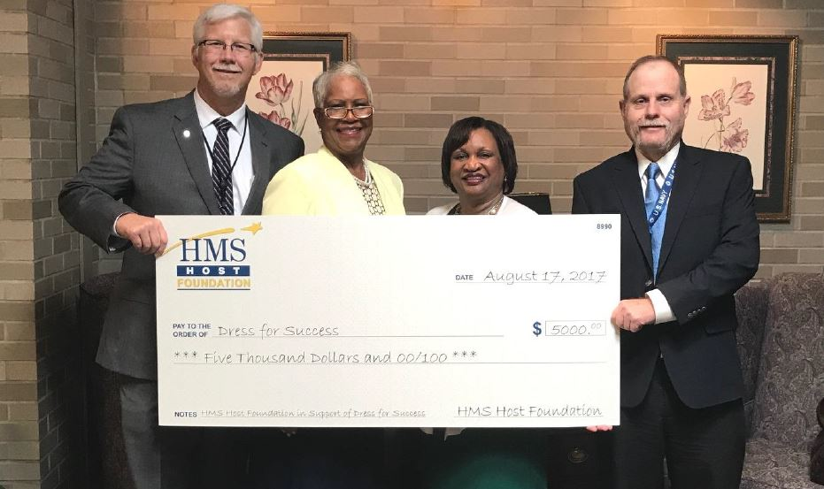 From left to right, Scott Brockman, president and chief executive officer, Memphis-Shelby County Airport Authority; Rhonda L. Treadwell, executive director, Dress for Success Memphis, Inc.; Rholedia Morgan, chair, board of directors, Dress for Success Memphis Inc.; Rodger Rice, director of operations, HMSHost