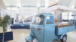 Travelers through LAX Tom Bradley International Terminal will see a 1965 Piaggio truck selling a curated selection of signature jewelry and leather goods through the end of the year.