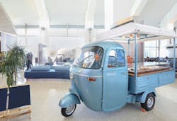Travelers through LAX Tom Bradley International Terminal will see a 1965 Piaggio truck selling a curated selection of signature jewelry and leather goods through the end of the year.
