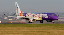 Embraer 195 operated by Flybe with the landing gear system developed, manufactured and serviced by Liebherr-Aerospace.