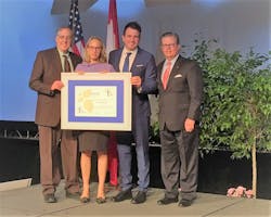 From left: LAWA Environmental Programs Group Managers Robert Freeman and Tamara McCrossen-Orr, along with LAWA Deputy Executive Director for External Affairs Trevor Daley, join Airports Council International-North America Chief Executive Officer Kevin M. Burke to accept LAX&rsquo;s Airport Carbon Accreditation &ldquo;Level 3&rdquo; certificate.