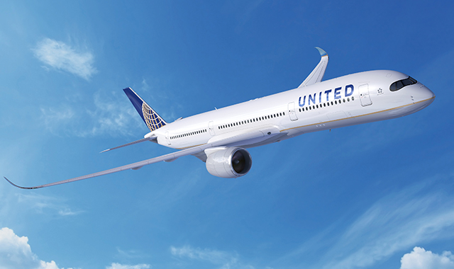 An artist&rsquo;s impression of a United Airlines A350-900 powered by Rolls-Royce Trent XWB engines